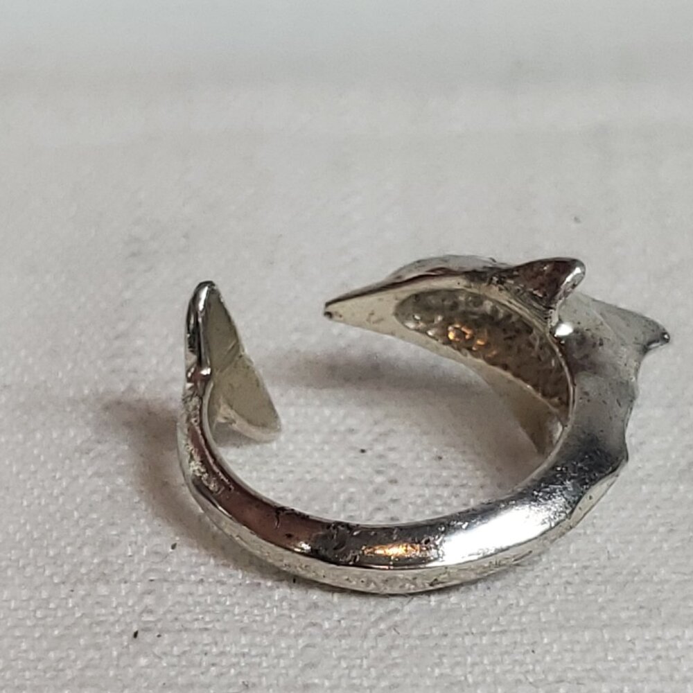 Dolphin Wrap Open Silver 925 Adjustable Ring Sz 1… - image 4